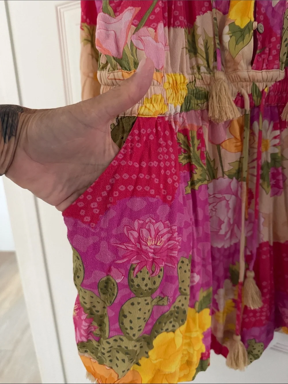 Spell Pink Yellow Floral Women Shorts Romper EUC XL worn once - Picture 2 of 5